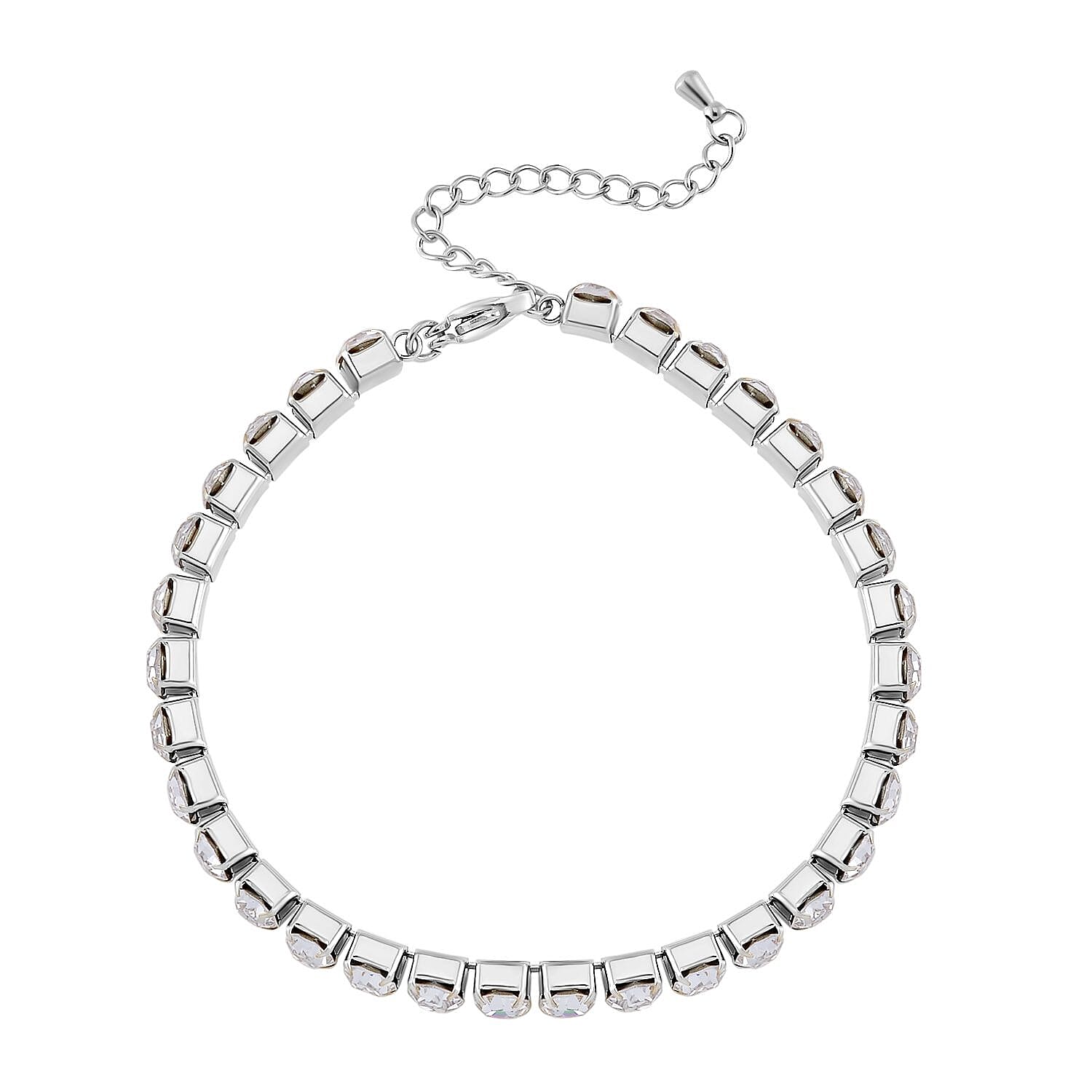 White Swarovski Crystal Bracelet (7.50 In) and Bangle Bracelet (Adjustable) in Stainless Steel