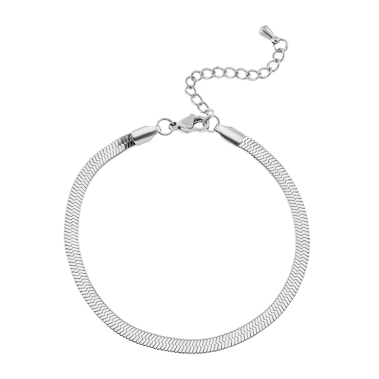 White Swarovski Crystal Bracelet (7.50 In) and Bangle Bracelet (Adjustable) in Stainless Steel