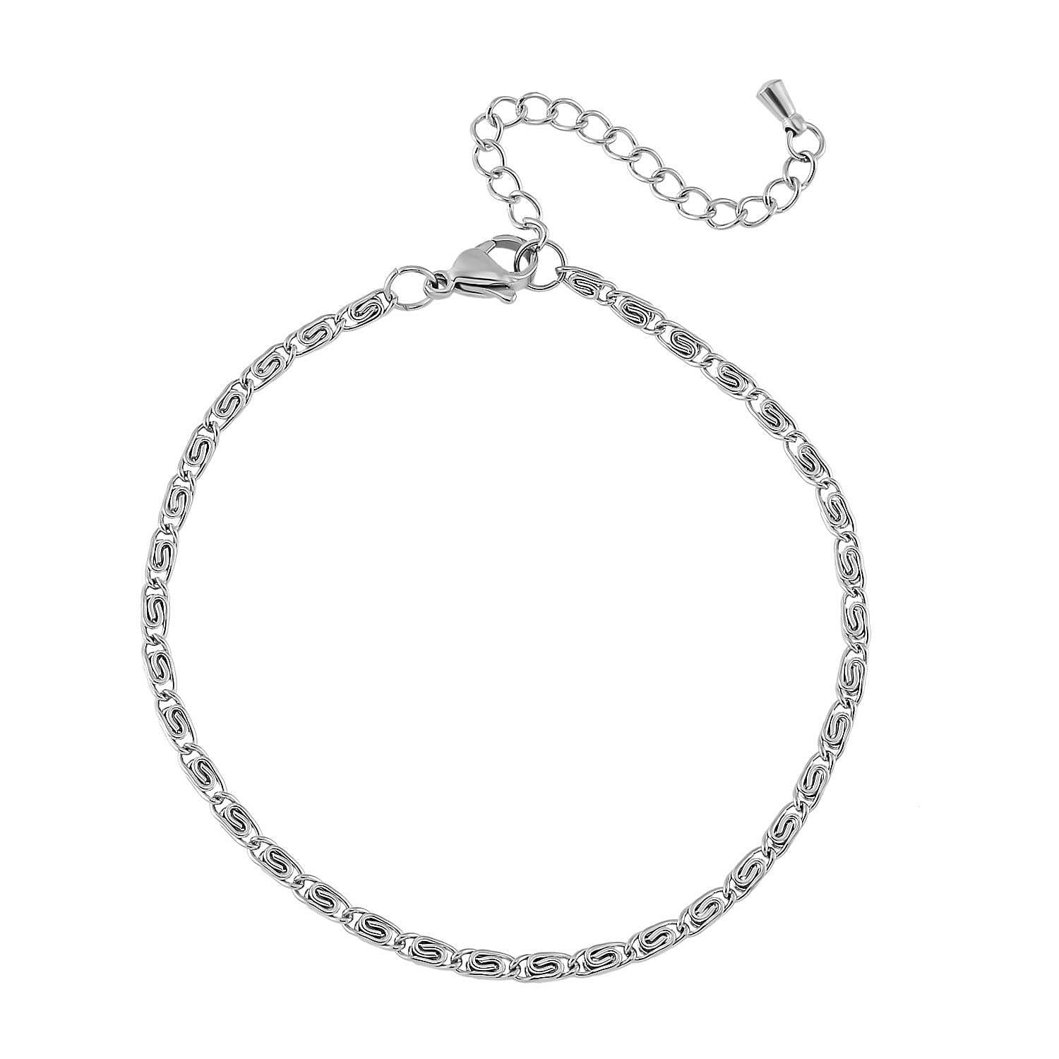 White Swarovski Crystal Bracelet (7.50 In) and Bangle Bracelet (Adjustable) in Stainless Steel