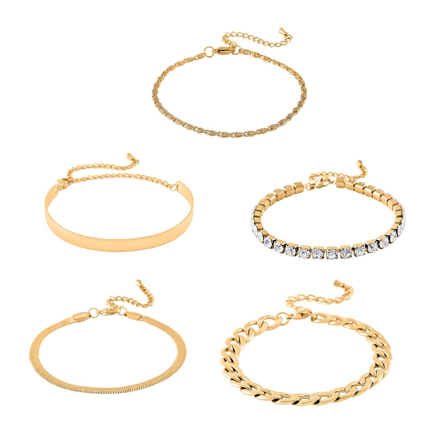 Austrian Crystal Bracelet and Bangle in ION Plated YG Stainless Steel
