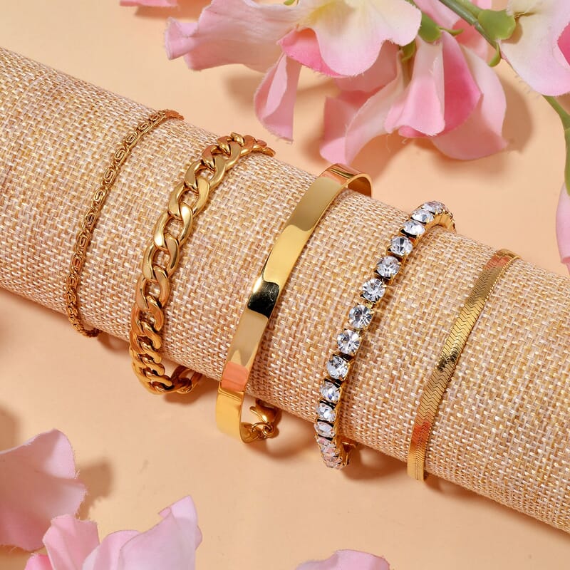 Austrian Crystal Bracelet and Bangle in ION Plated YG Stainless Steel