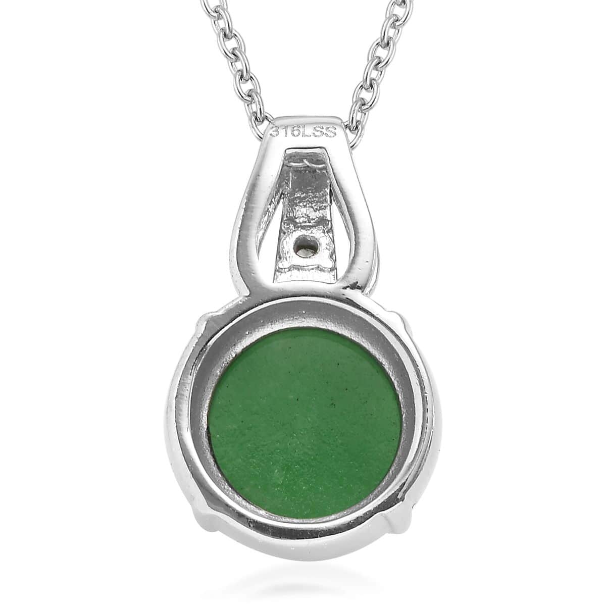 Green Jade (D) and White Zircon Pendant Necklace 20 Inches in Stainless Steel 8.15 ctw image number 3