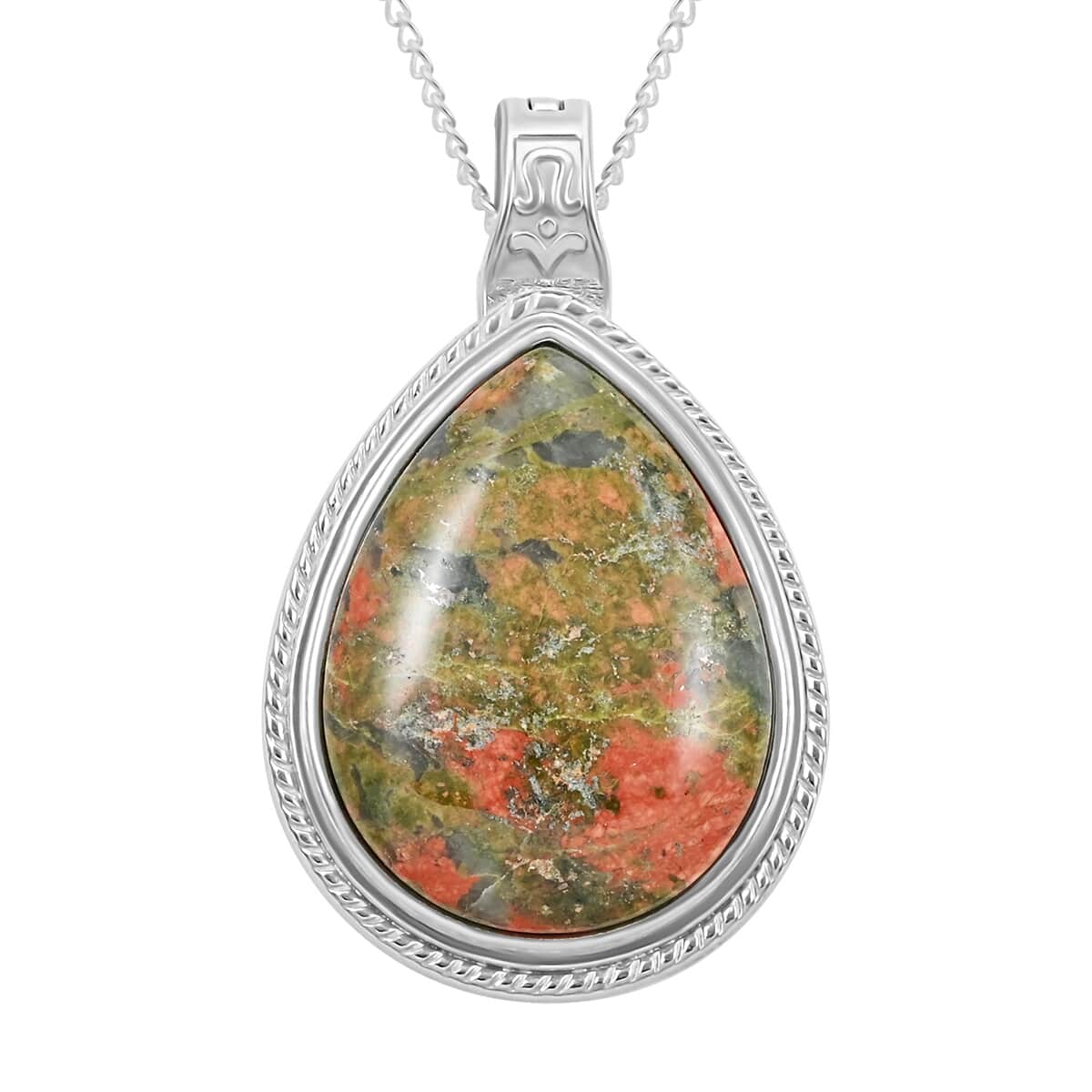 Unakite Magnetic Pendant Necklace 18 Inches in Silvertone 21.30 ctw image number 0