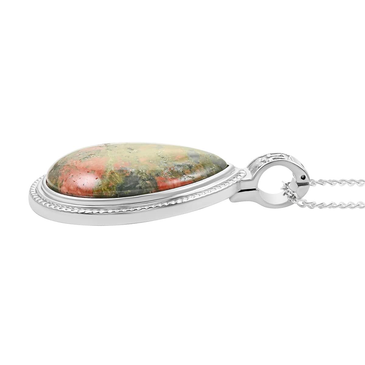 Unakite Magnetic Pendant Necklace 18 Inches in Silvertone 21.30 ctw image number 3