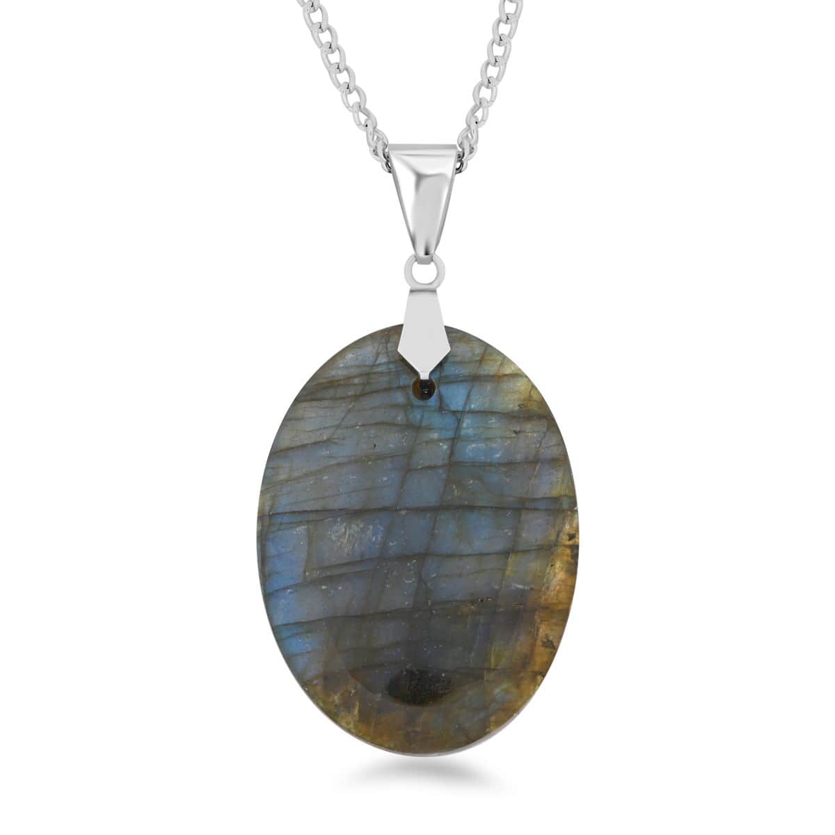 Labradorite Pendant Necklace 18 Inches in Silvertone 12.50 ctw image number 0