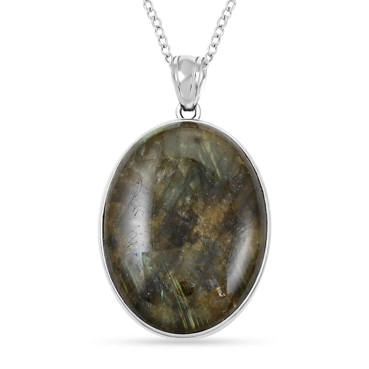 Labradorite Pendant Necklace 18 Inches in Silvertone 15.30 ctw image number 0