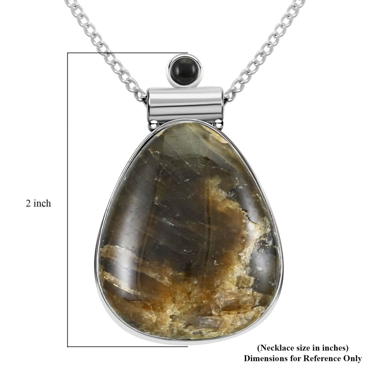 Labradorite and Obsidian Pendant Necklace 18 Inches in Silvertone 12.40 ctw image number 5