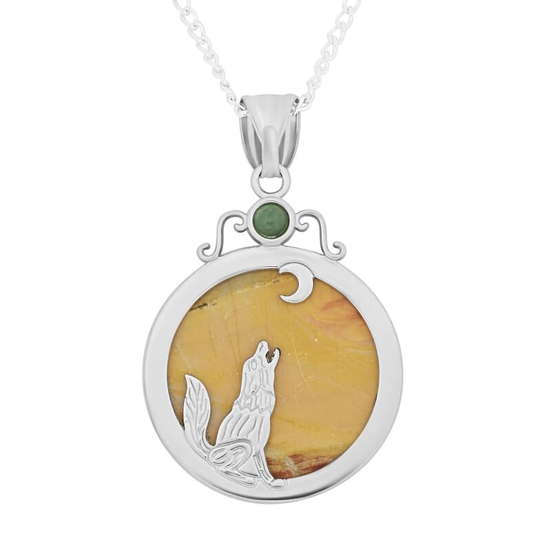 Labradorite and Multi Gemstone Pendant Necklace 18 Inches in Silvertone 11.10 ctw