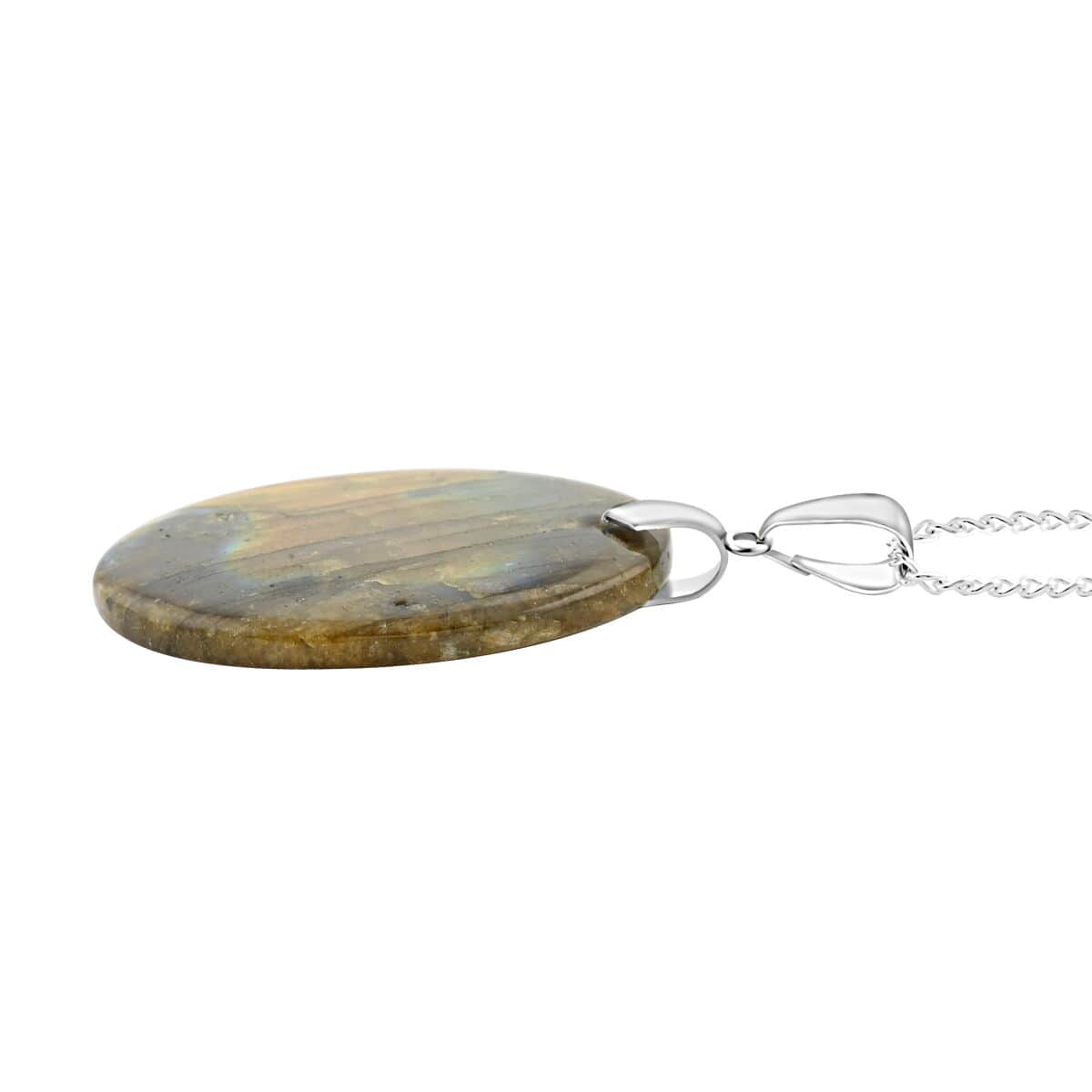 Labradorite Pendant Necklace 18 Inches in Silvertone 15.50 ctw image number 3