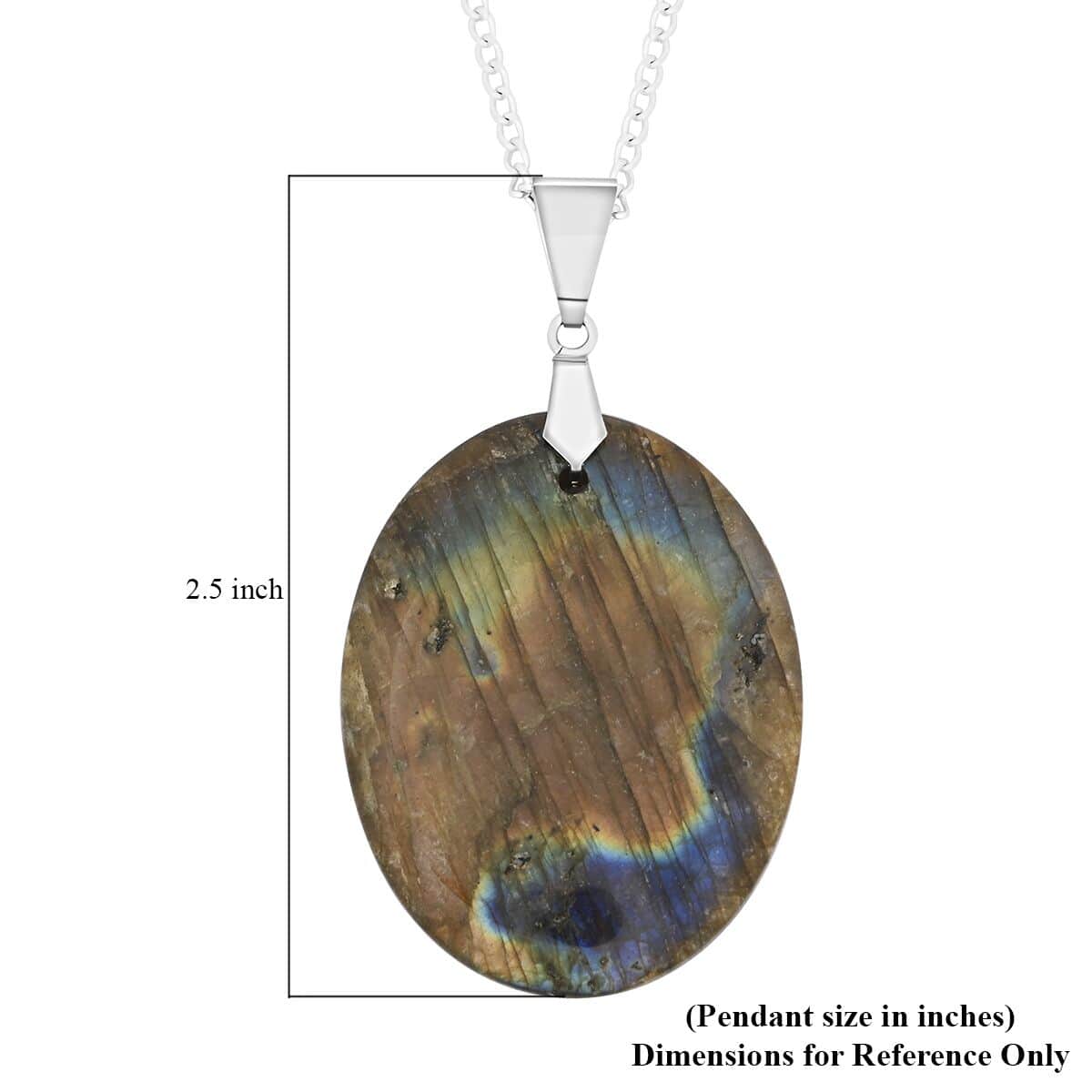 Labradorite Pendant Necklace 18 Inches in Silvertone 15.50 ctw image number 5