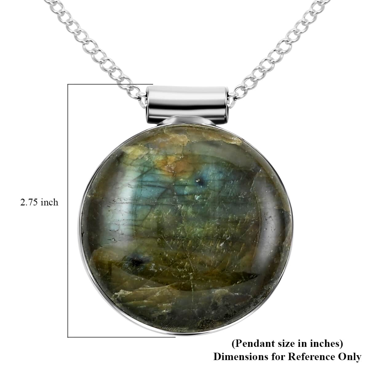 Labradorite Round Pendant Necklace 18 Inches in Silvertone 14.00 ctw image number 5