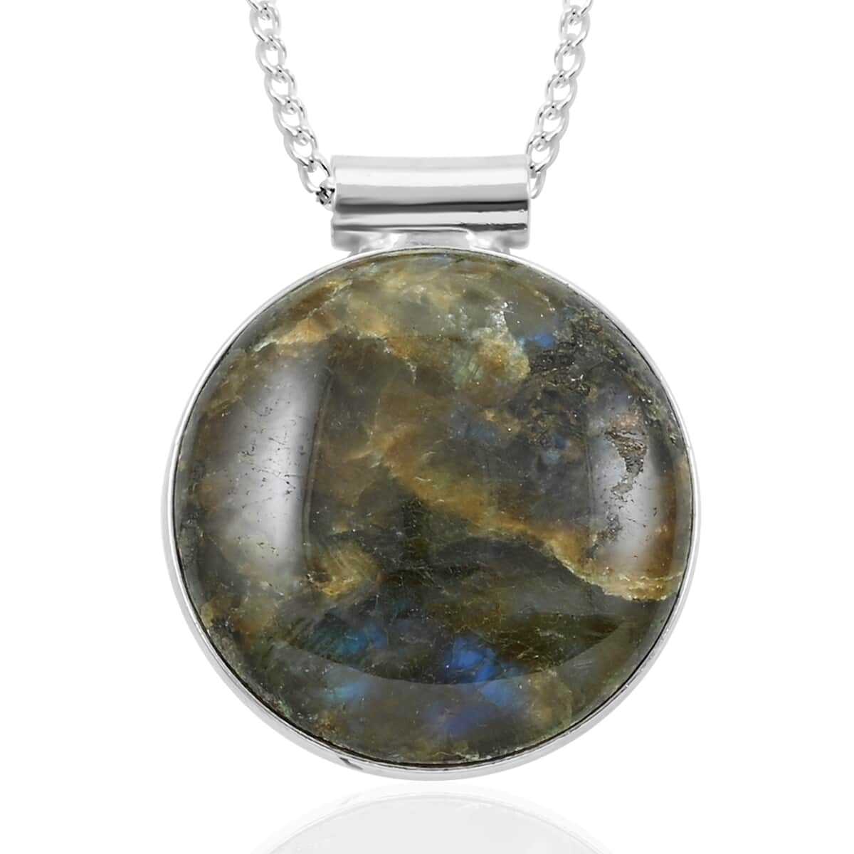 Labradorite Pendant Necklace 18 Inches in Silvertone 14.40 ctw image number 0