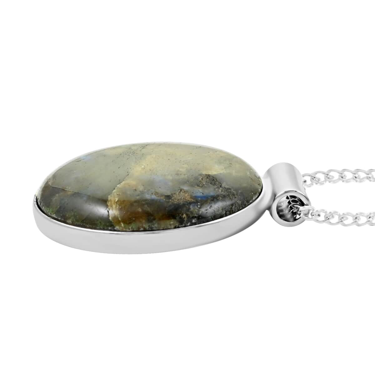 Labradorite Pendant Necklace 18 Inches in Silvertone 14.40 ctw image number 3