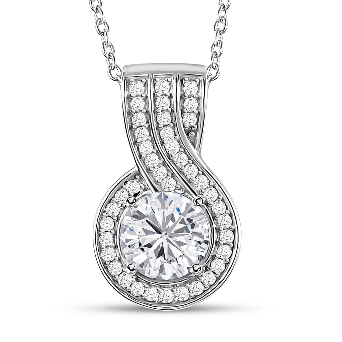 Moissanite Pendant Necklace 20 Inches in Platinum Over Sterling Silver 1.60 ctw image number 0