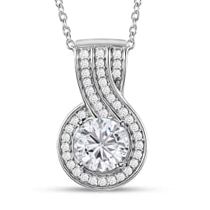 Moissanite Pendant Necklace 20 Inches in Platinum Over Sterling Silver 1.60 ctw