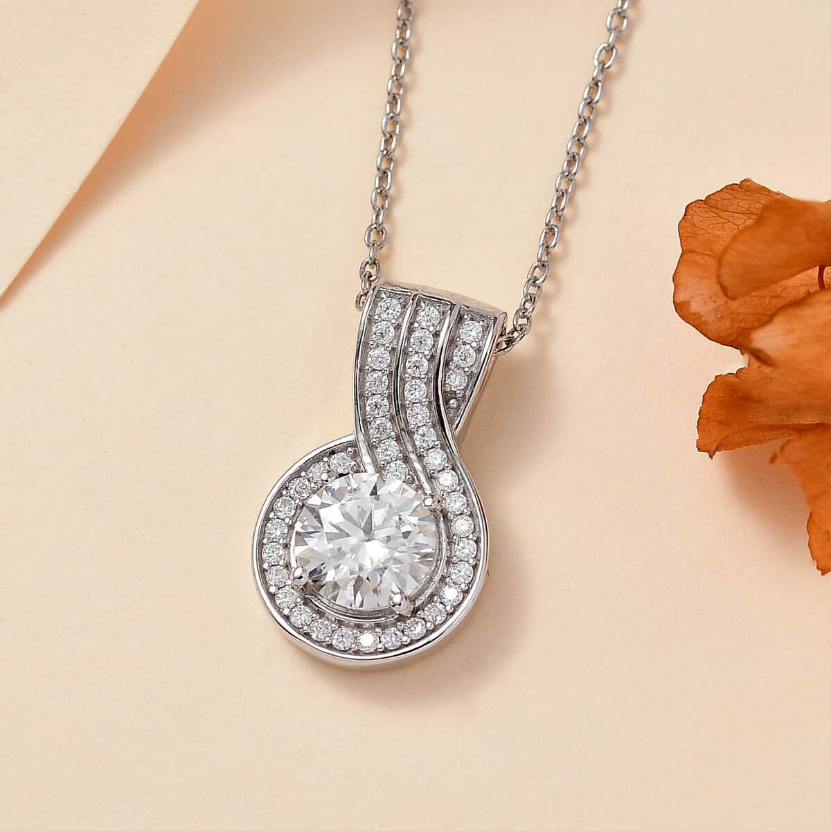 Moissanite Pendant Necklace 20 Inches in Platinum Over Sterling Silver 1.60 ctw image number 1