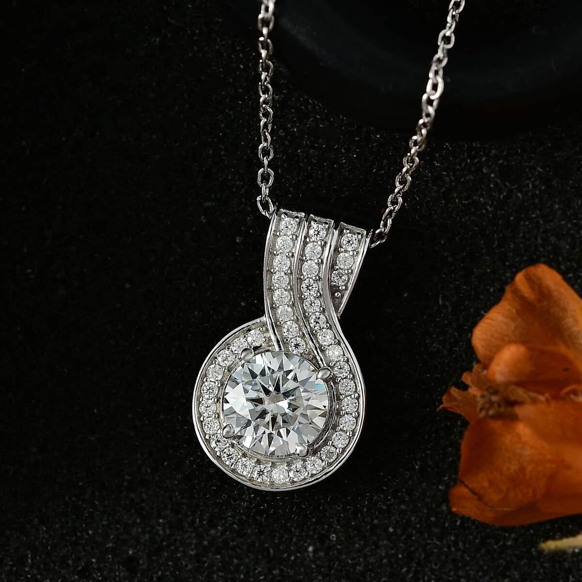 Moissanite Pendant Necklace 20 Inches in Platinum Over Sterling Silver 1.60 ctw image number 2