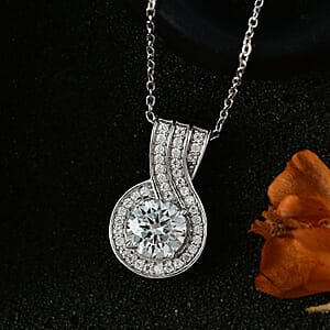 Moissanite Pendant Necklace 20 Inches in Platinum Over Sterling Silver 1.60 ctw