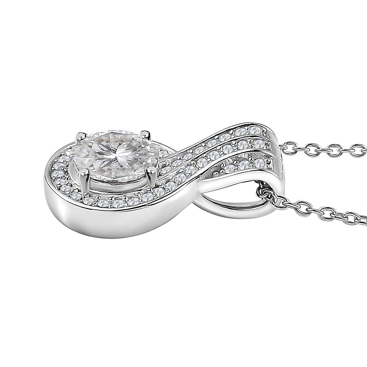 Moissanite Pendant Necklace 20 Inches in Platinum Over Sterling Silver 1.60 ctw
