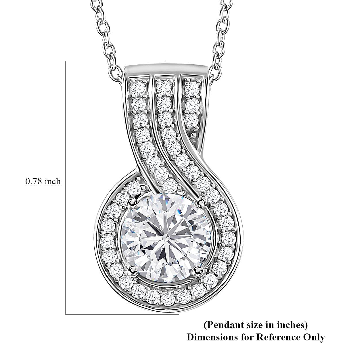 Moissanite Pendant Necklace 20 Inches in Platinum Over Sterling Silver 1.60 ctw