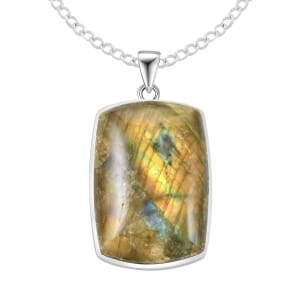 Labradorite Rectangular Pendant Necklace 20 Inches in Silvertone 25.00 ctw
