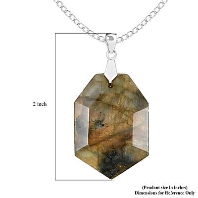 Labradorite Fancy Pendant Necklace 18 Inches in Silvertone 25.00 ctw