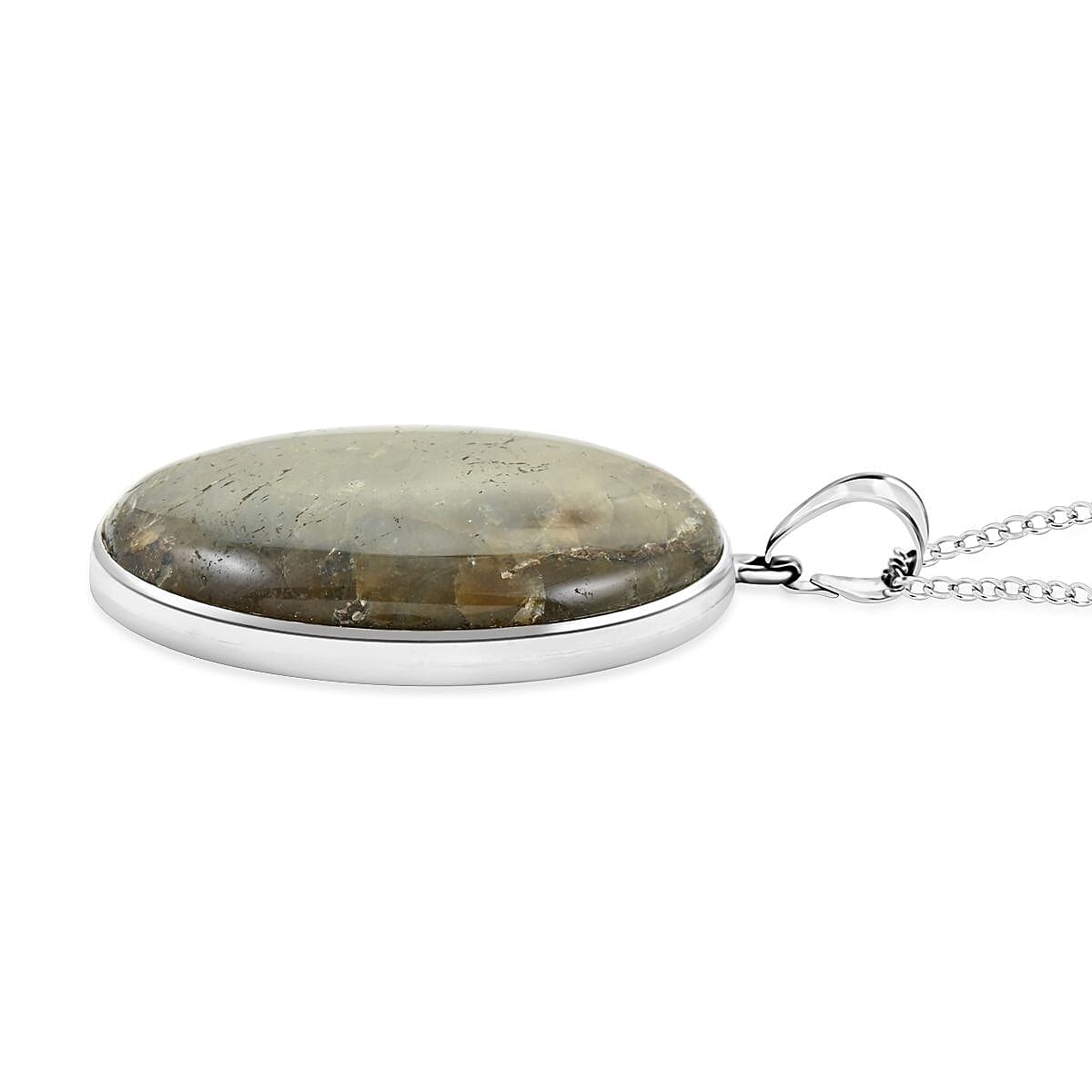 Labradorite Oval Pendant Necklace 18 Inches in Silvertone 45.00 ctw