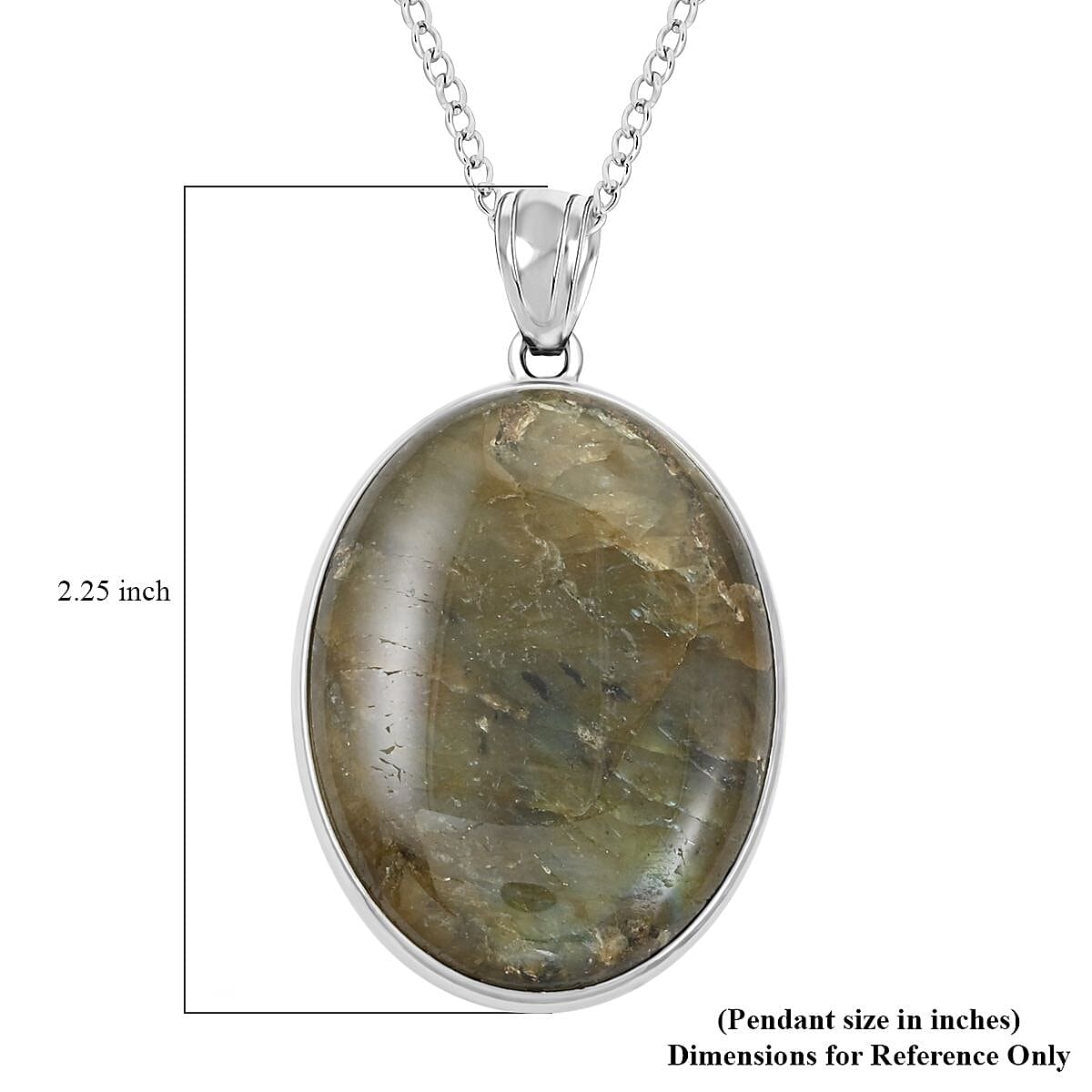 Labradorite Oval Pendant Necklace 18 Inches in Silvertone 45.00 ctw