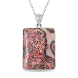 Red Jasper Rectangular Pendant Necklace 20 Inches in Silvertone 45.00 ctw