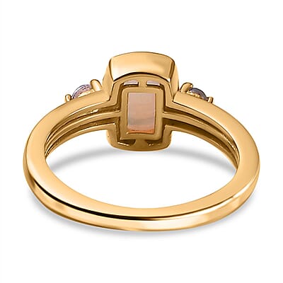 Ethiopian Welo Opal and Tanzanite 1.38 ctw Ring (Size 8.0) and Pendant in Vermeil Yellow Gold Over Sterling Silver