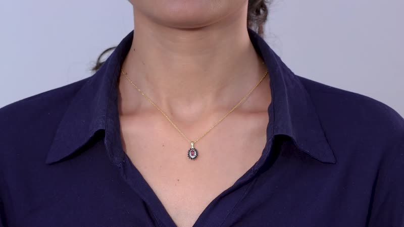 Ofiki Rubellite and Multi Gemstone Double Halo Pendant Necklace 20 Inches in Vermeil Yellow Gold Over Sterling Silver 0.65 ctw