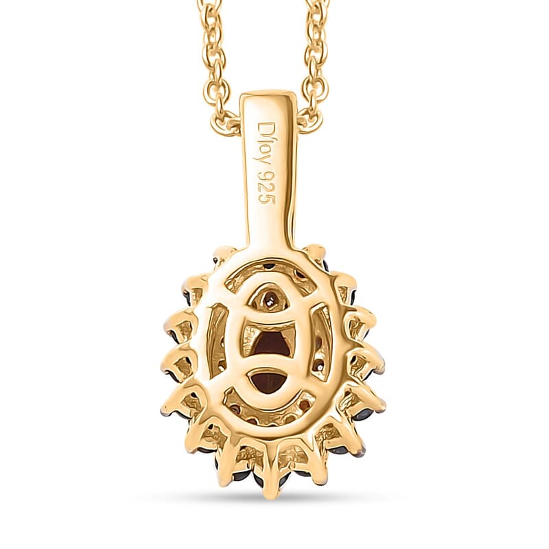 Ofiki Rubellite and Multi Gemstone Double Halo Pendant Necklace 20 Inches in Vermeil Yellow Gold Over Sterling Silver 0.65 ctw