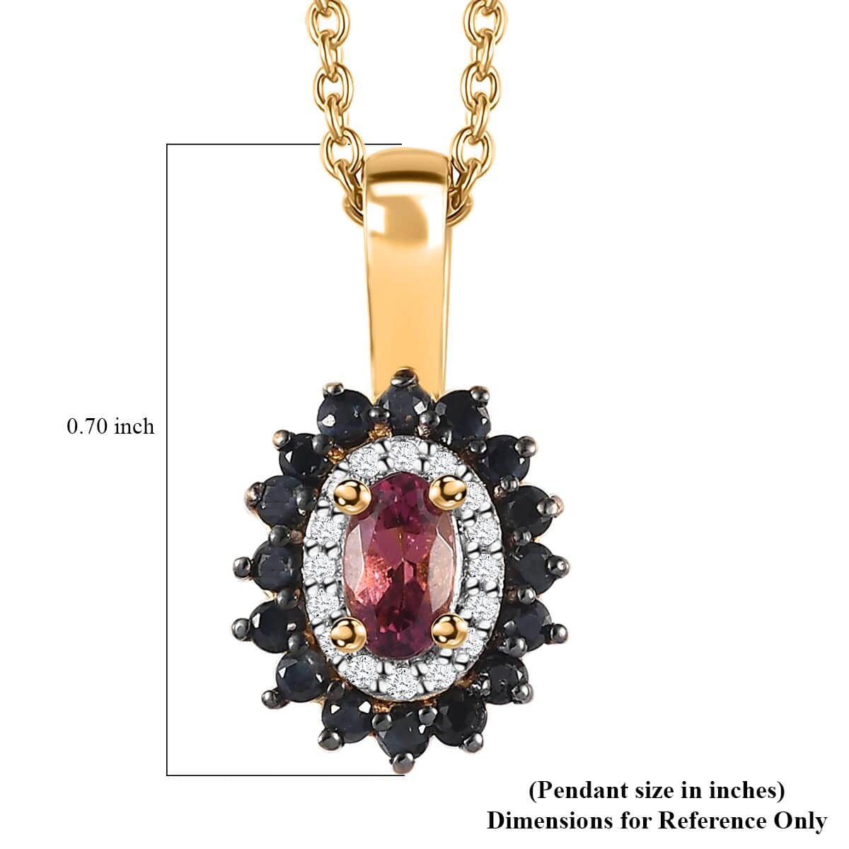 Ofiki Rubellite and Multi Gemstone Double Halo Pendant Necklace 20 Inches in Vermeil Yellow Gold Over Sterling Silver 0.65 ctw image number 5