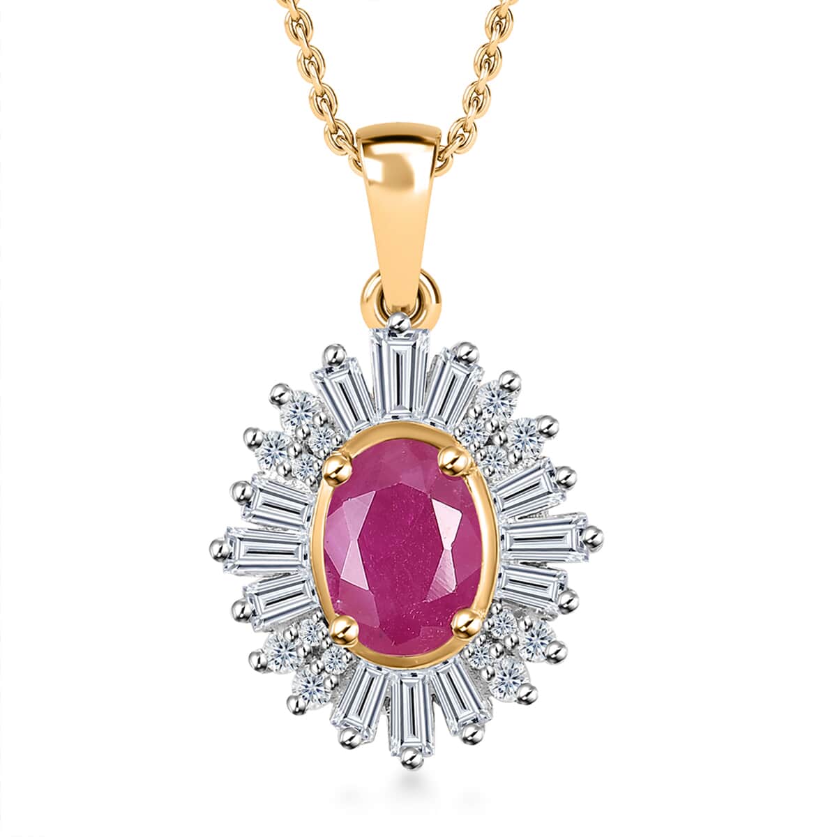 Premium Taveta Ruby and White Zircon Ballerina Pendant Necklace 20 Inches in Vermeil Yellow Gold Over Sterling Silver 1.90 ctw image number 0