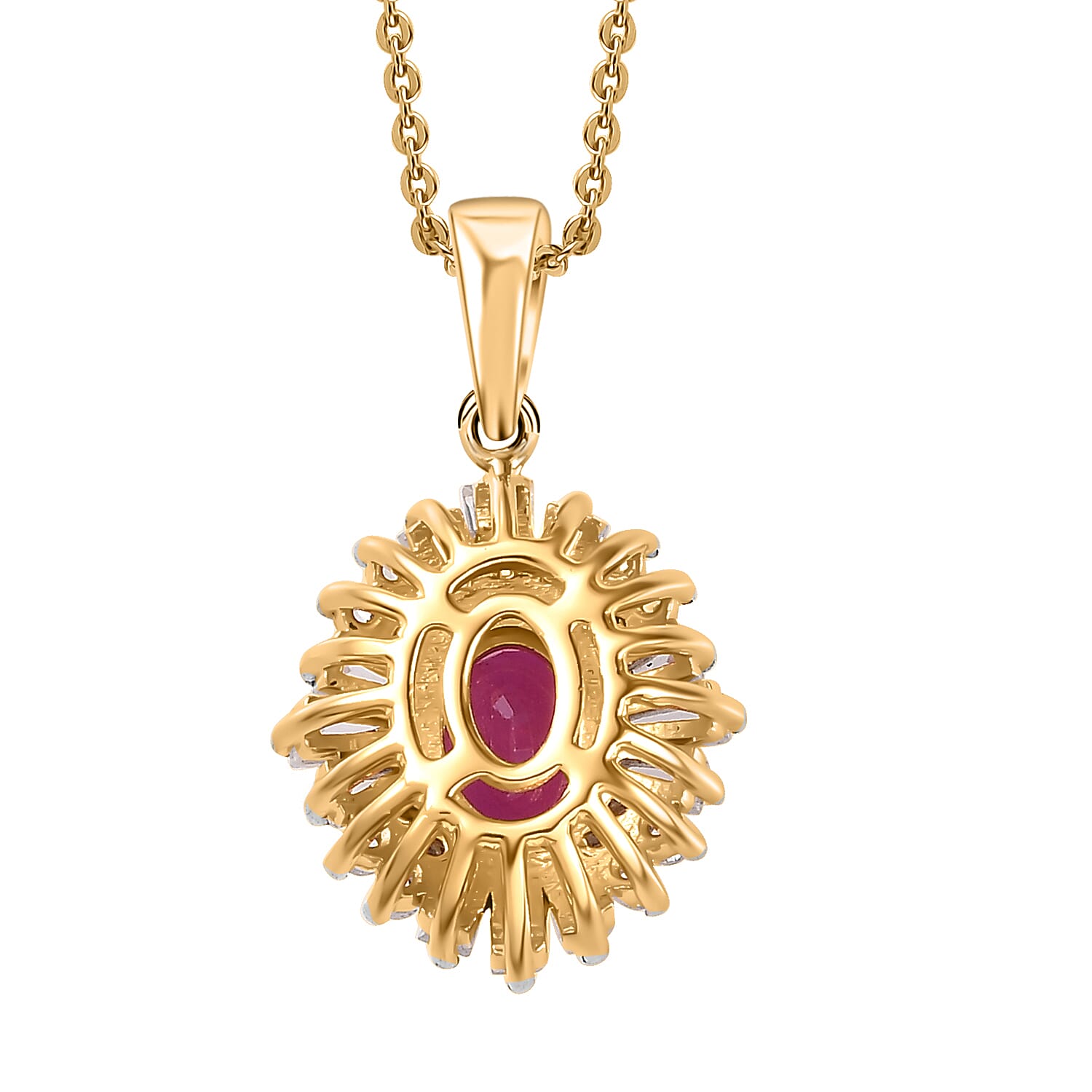 Premium Taveta Ruby and White Zircon Ballerina Pendant Necklace 20 Inches in Vermeil Yellow Gold Over Sterling Silver 1.90 ctw