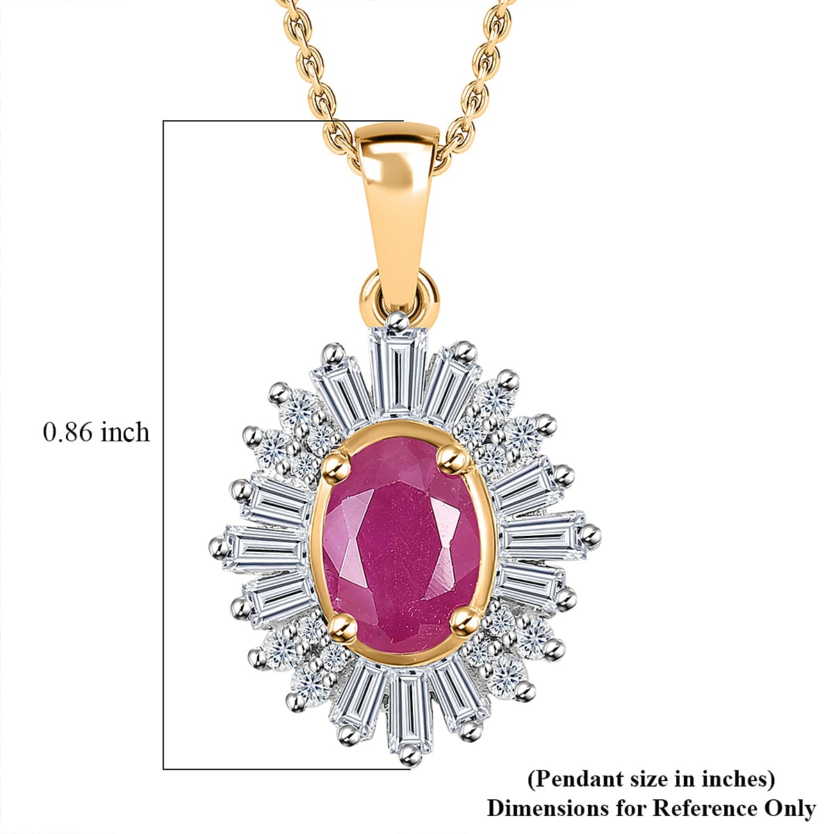 Premium Taveta Ruby and White Zircon Ballerina Pendant Necklace 20 Inches in Vermeil Yellow Gold Over Sterling Silver 1.90 ctw