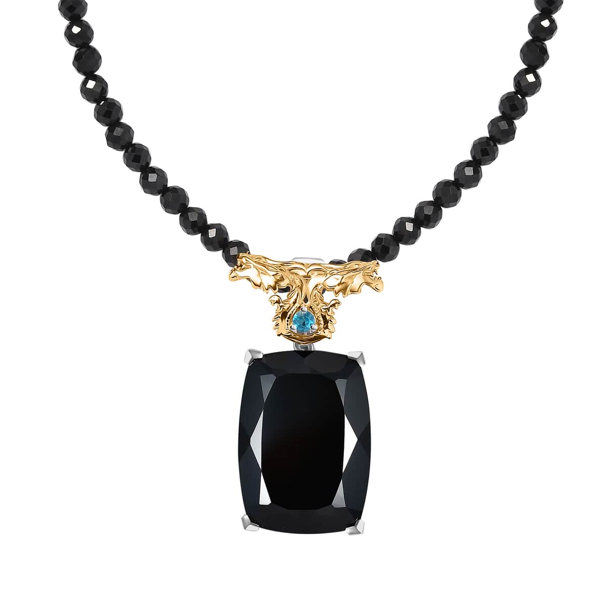 Thai Black Spinel, Malgache Neon Apatite Dragon Pendant with Beaded Necklace 18-20 Inches in Vermeil YG and Rhodium Over Sterling Silver 116.25 ctw image number 0