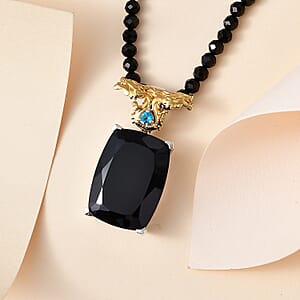 Thai Black Spinel, Malgache Neon Apatite Dragon Pendant with Beaded Necklace 18-20 Inches in Vermeil YG and Rhodium Over Sterling Silver 116.25 ctw