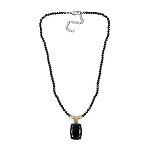 Thai Black Spinel, Malgache Neon Apatite Dragon Pendant with Beaded Necklace 18-20 Inches in Vermeil YG and Rhodium Over Sterling Silver 116.25 ctw