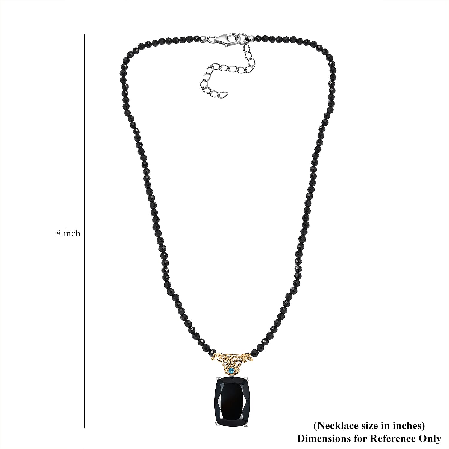 Thai Black Spinel, Malgache Neon Apatite Dragon Pendant with Beaded Necklace 18-20 Inches in Vermeil YG and Rhodium Over Sterling Silver 116.25 ctw