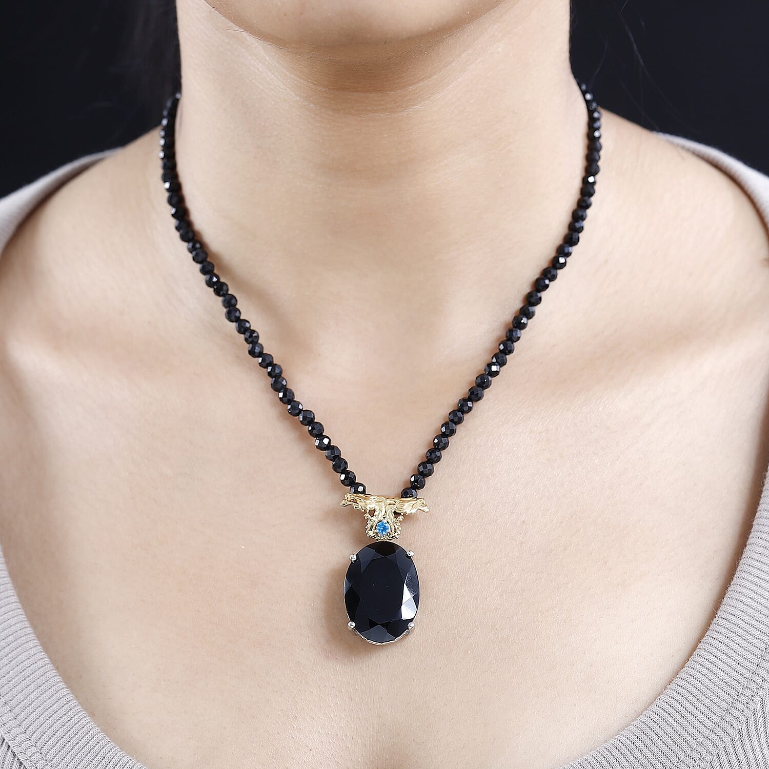Buy Thai Black Spinel and Malgache Neon Apatite Dragon Pendant