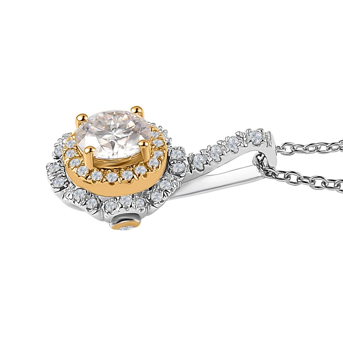 Moissanite Floral Pendant Necklace 20 Inches in Vermeil YG and Platinum Over Sterling Silver 1.20 ctw image number 3