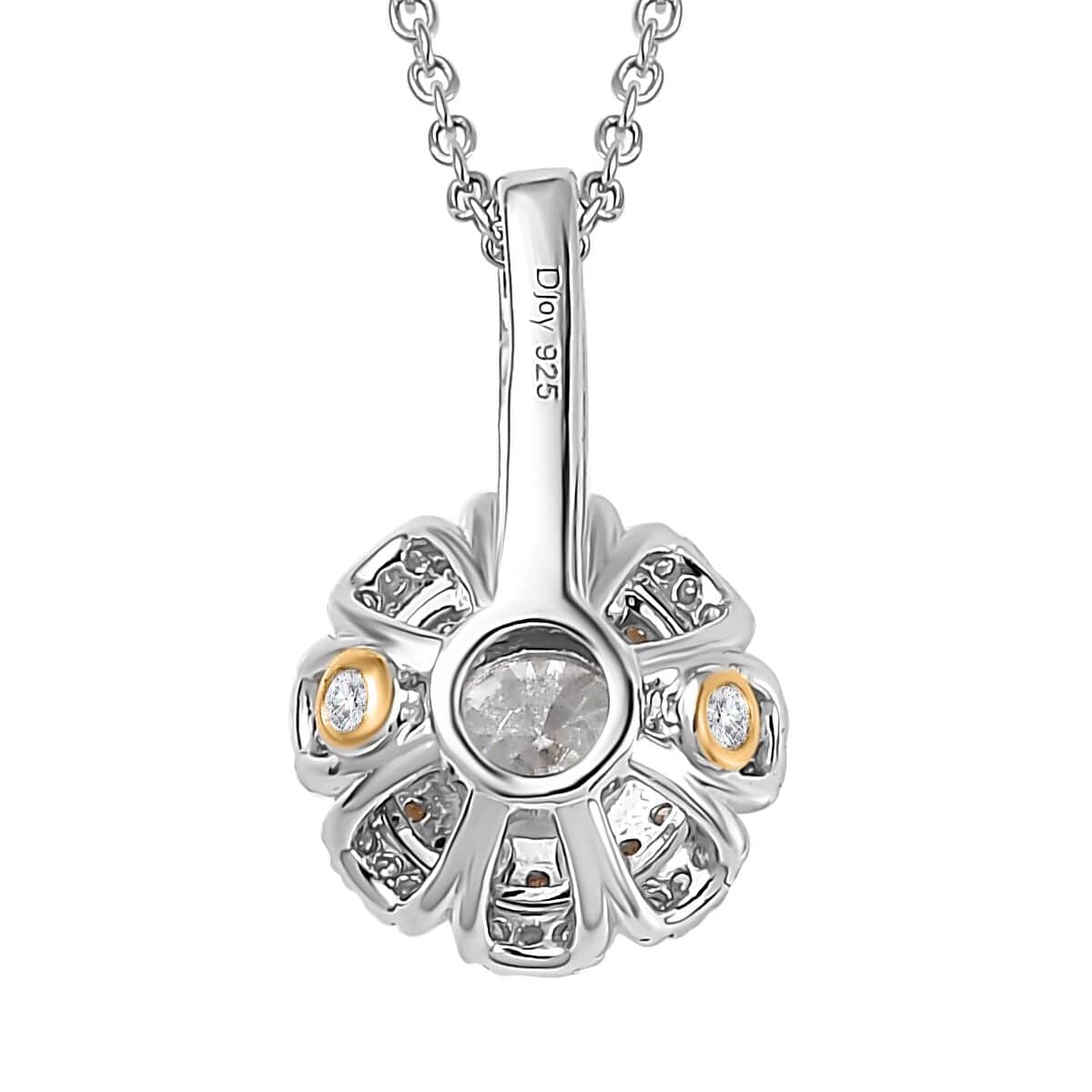 Moissanite Floral Pendant Necklace 20 Inches in Vermeil YG and Platinum Over Sterling Silver 1.20 ctw image number 4