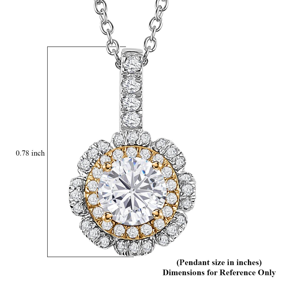 Moissanite Floral Pendant Necklace 20 Inches in Vermeil YG and Platinum Over Sterling Silver 1.20 ctw image number 6
