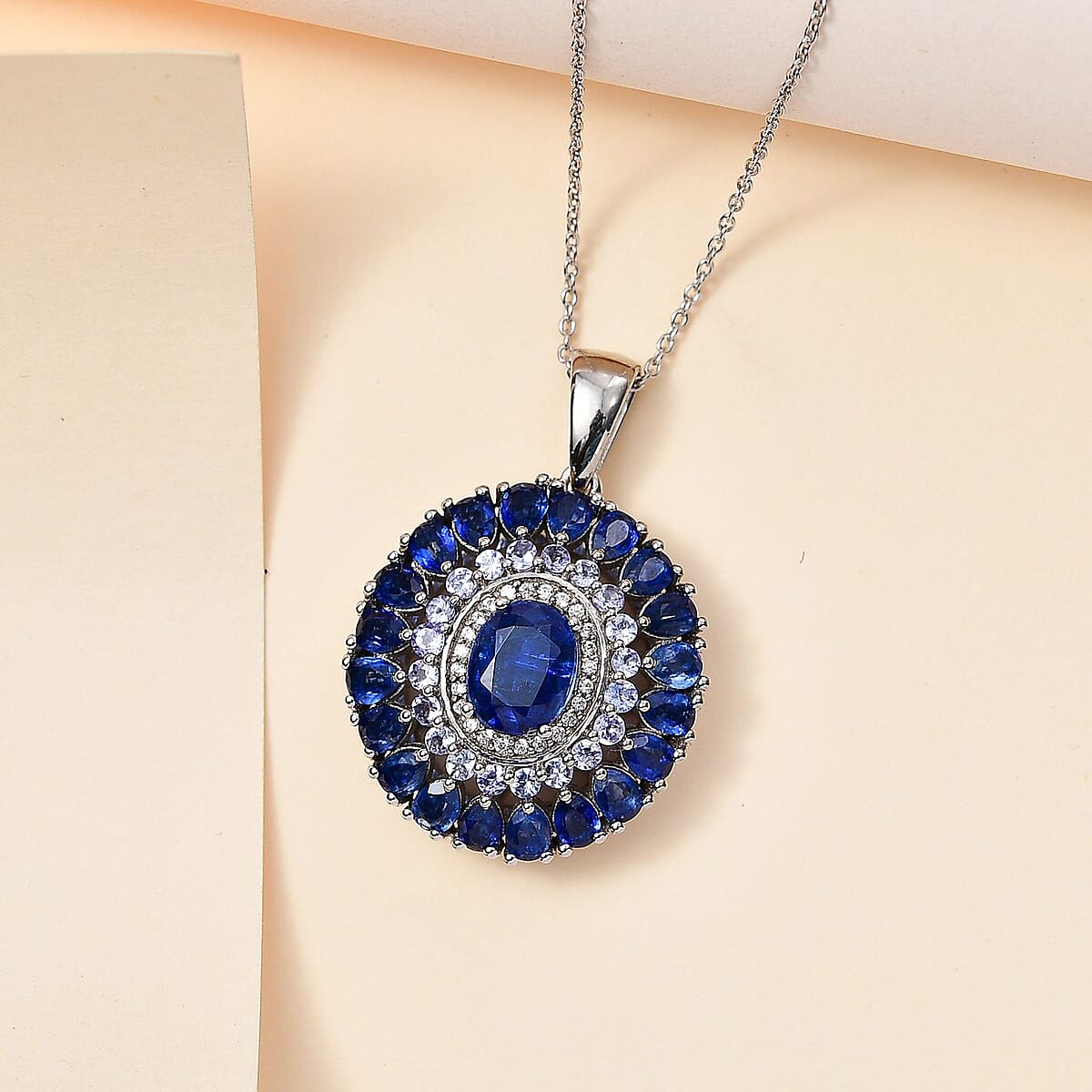 Kashmir kyanite and Multi Gemstone Cocktail Pendant Necklace 20 Inches in Platinum Over Sterling Silver 7.25 ctw image number 1