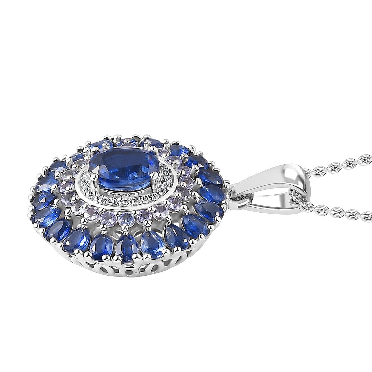 Kashmir kyanite and Multi Gemstone Cocktail Pendant Necklace 20 Inches in Platinum Over Sterling Silver 7.25 ctw image number 3