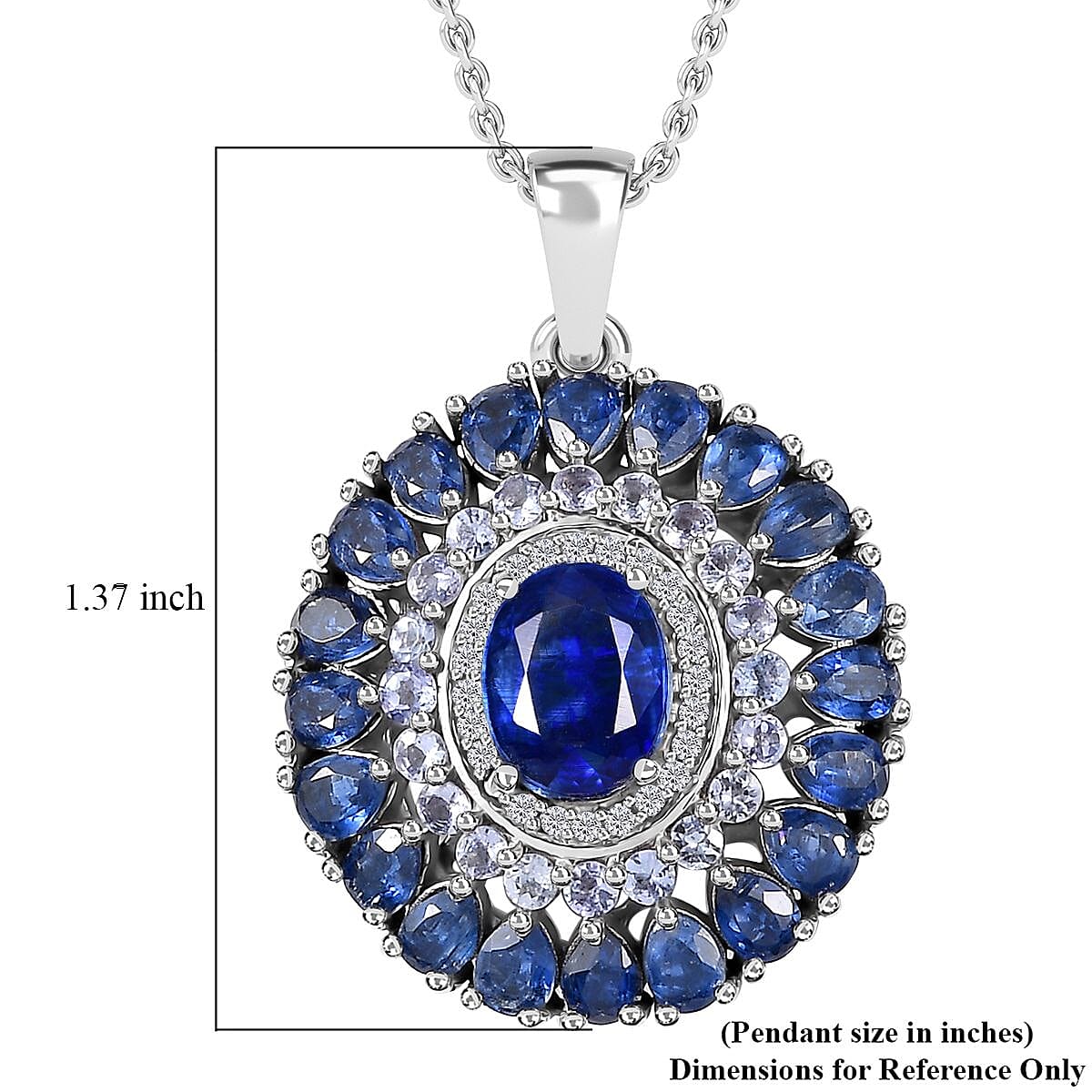Kashmir kyanite and Multi Gemstone Cocktail Pendant Necklace 20 Inches in Platinum Over Sterling Silver 7.25 ctw