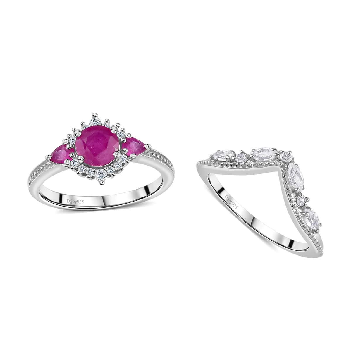Premium Taveta Ruby and White Zircon Stackable Ring in Platinum Over Sterling Silver (Size 6.0) 2.15 ctw image number 0