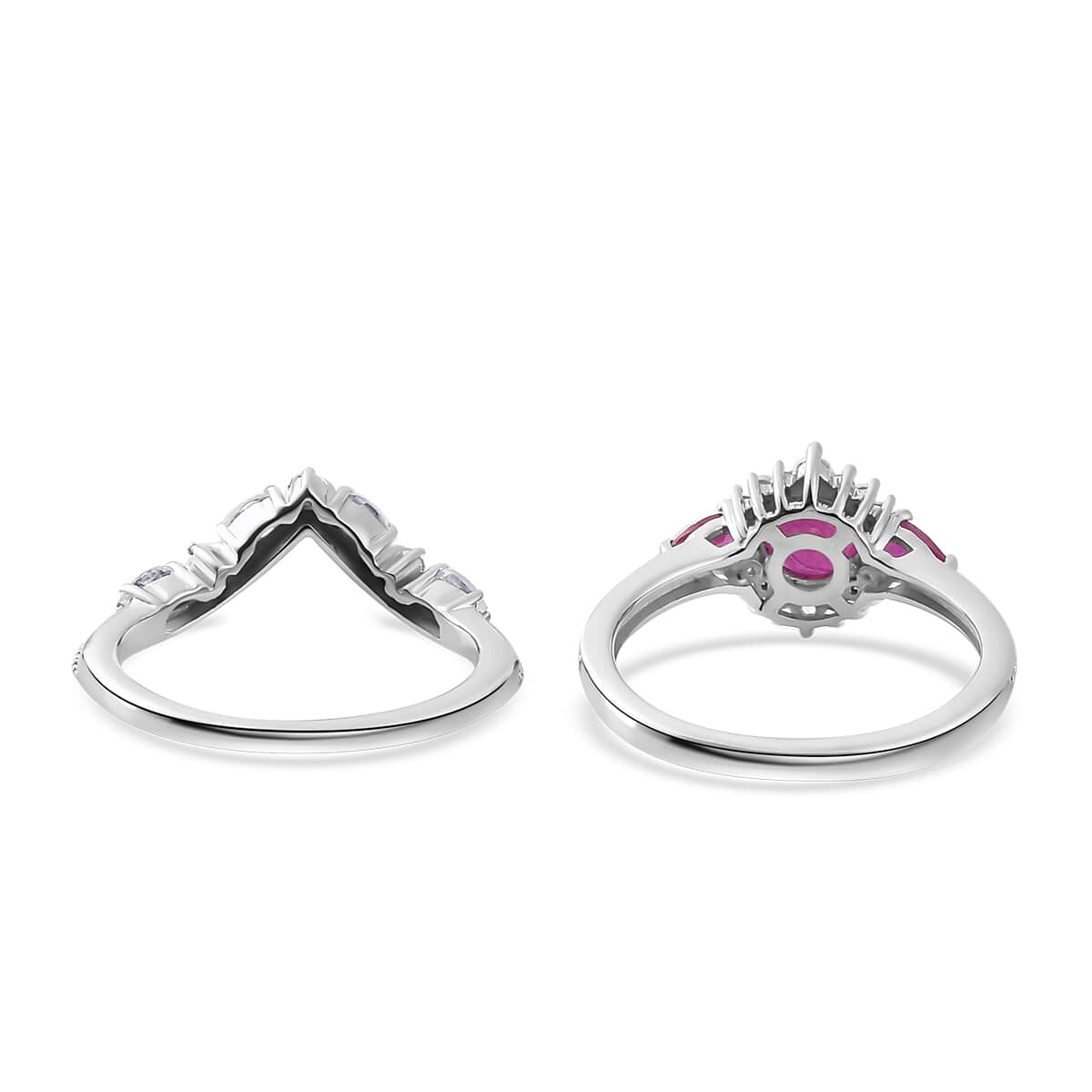 Premium Taveta Ruby and White Zircon Stackable Ring in Platinum Over Sterling Silver (Size 6.0) 2.15 ctw image number 5