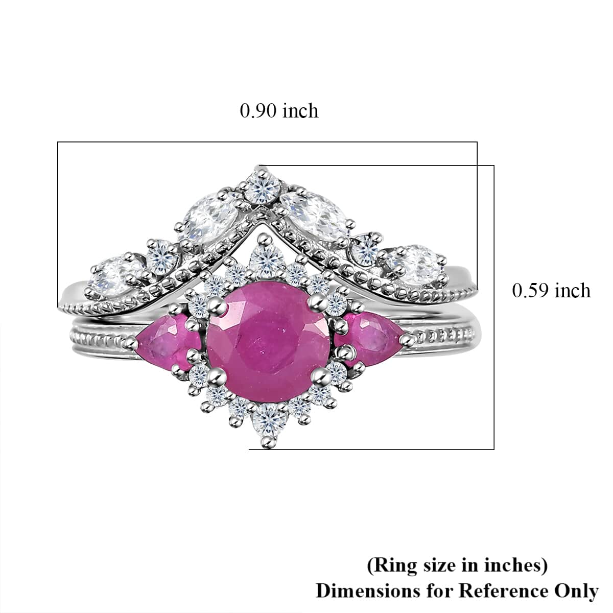 Premium Taveta Ruby and White Zircon Stackable Ring in Platinum Over Sterling Silver (Size 6.0) 2.15 ctw image number 6